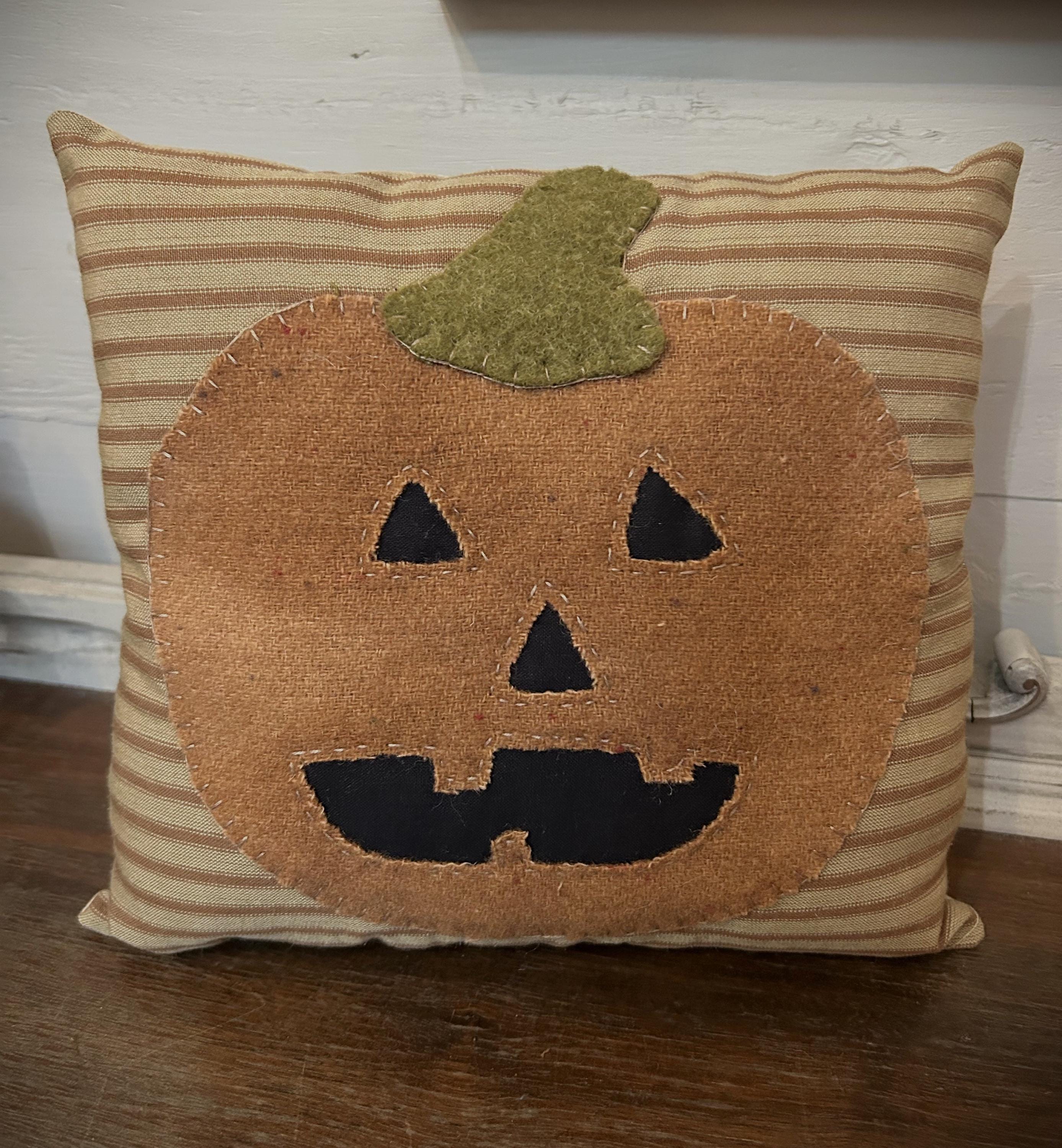 Primitive Jack O Lantern Handstitched Pillow | Primitive Fall Decor