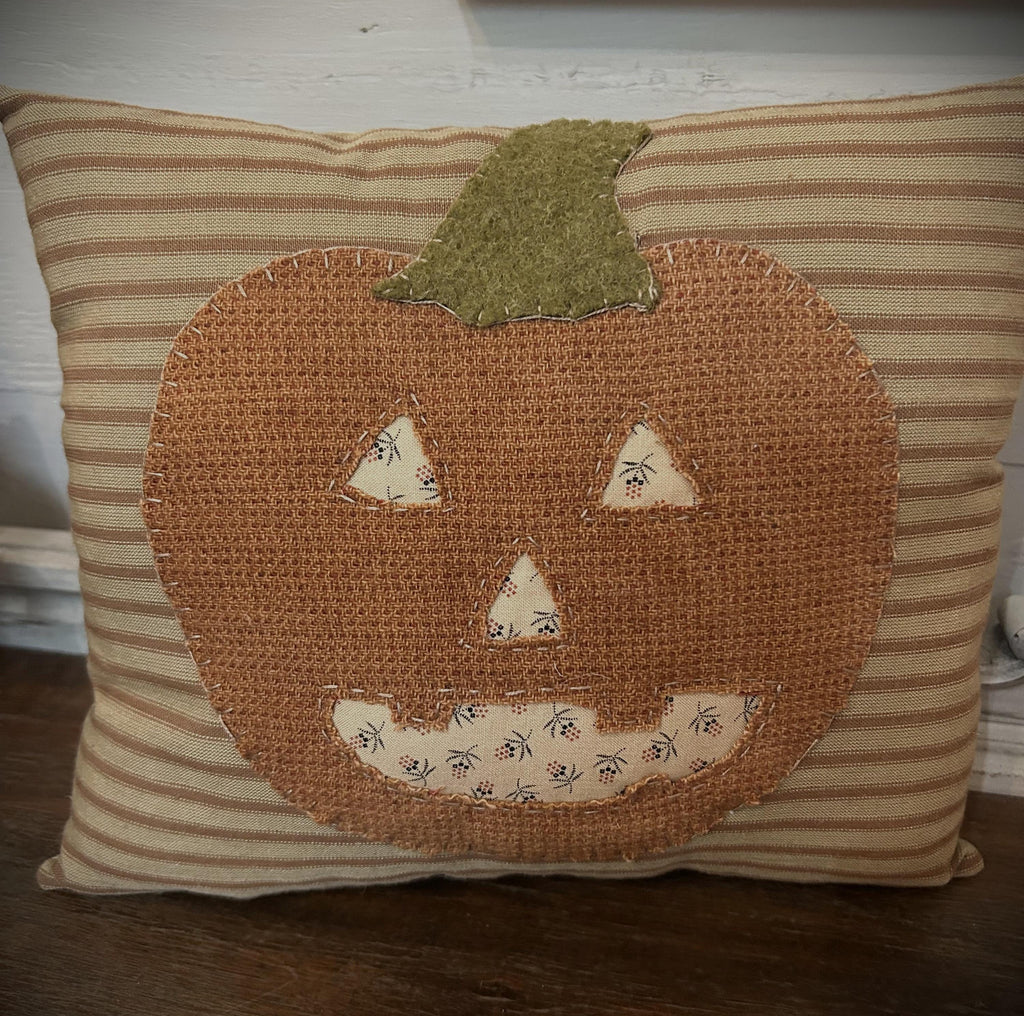 Primitive Jack O Lantern Wool Applique Pillow | Primitive Halloween Decor