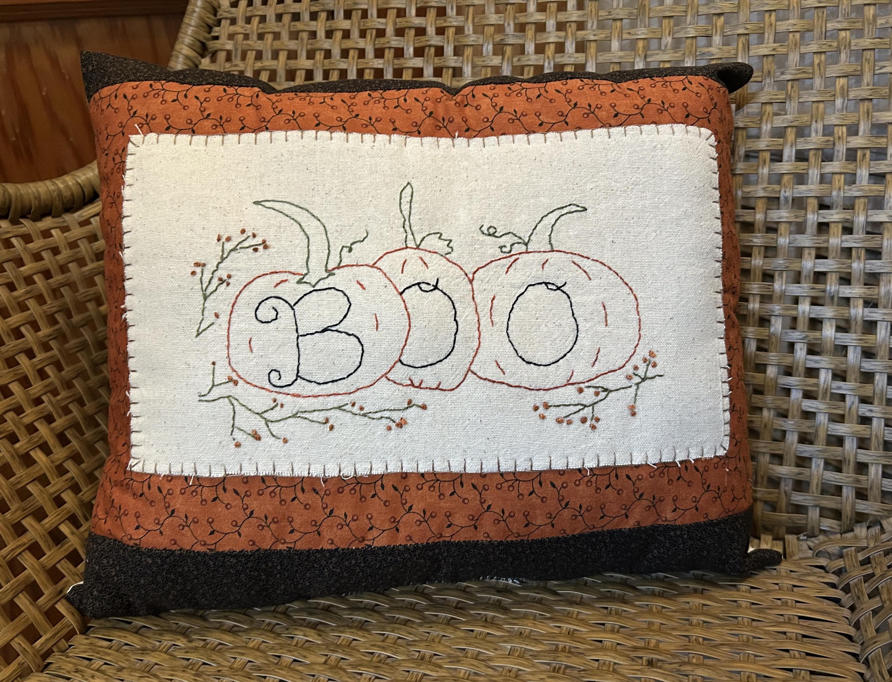 Handstitched Halloween Boo Stitchery Pillow | Handmade Fall Decor