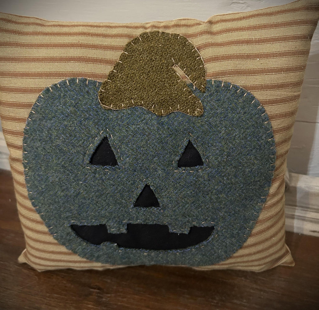 Handmade Jack O Lantern Halloween Wool Pillow | Handstitched Halloween Decor