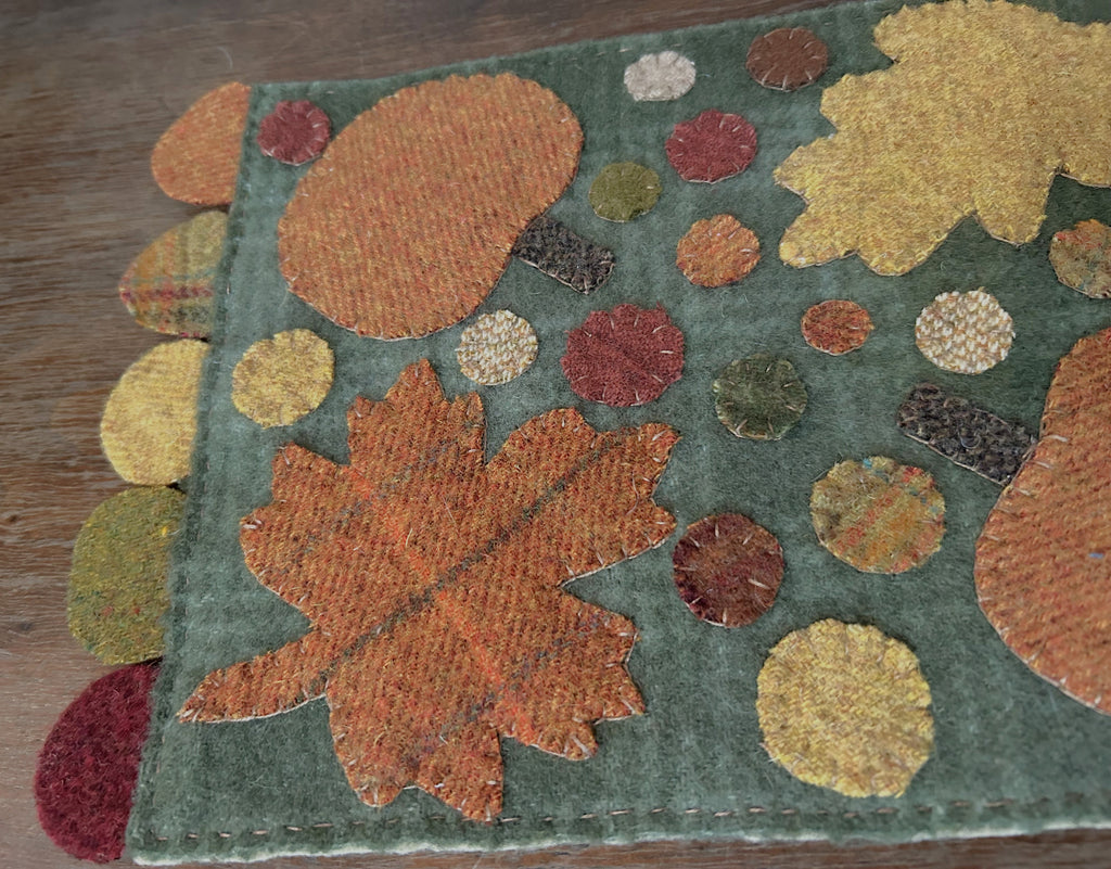Primitive Wool Penny Mat | Fall Leaves & Pumpkins | Handstitched Wool Appliqué | OOAK