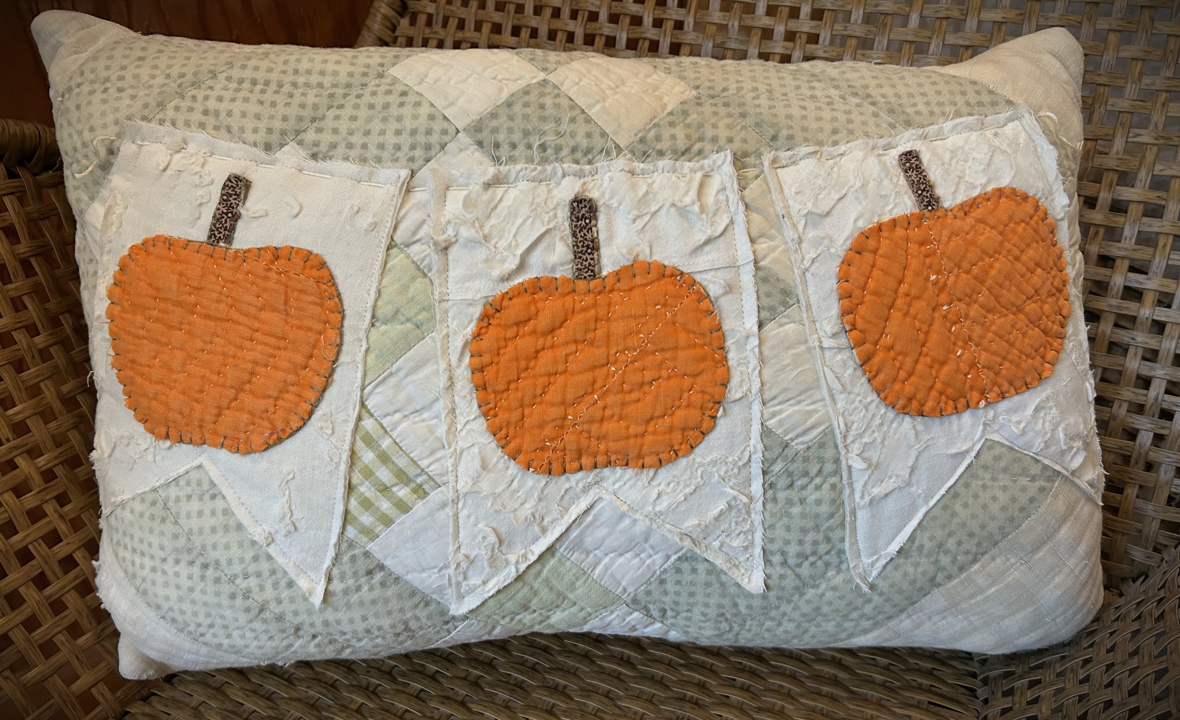 Handmade Fall Decor Antique Cutter Quilt Fall Pumpkin Banner Pillow