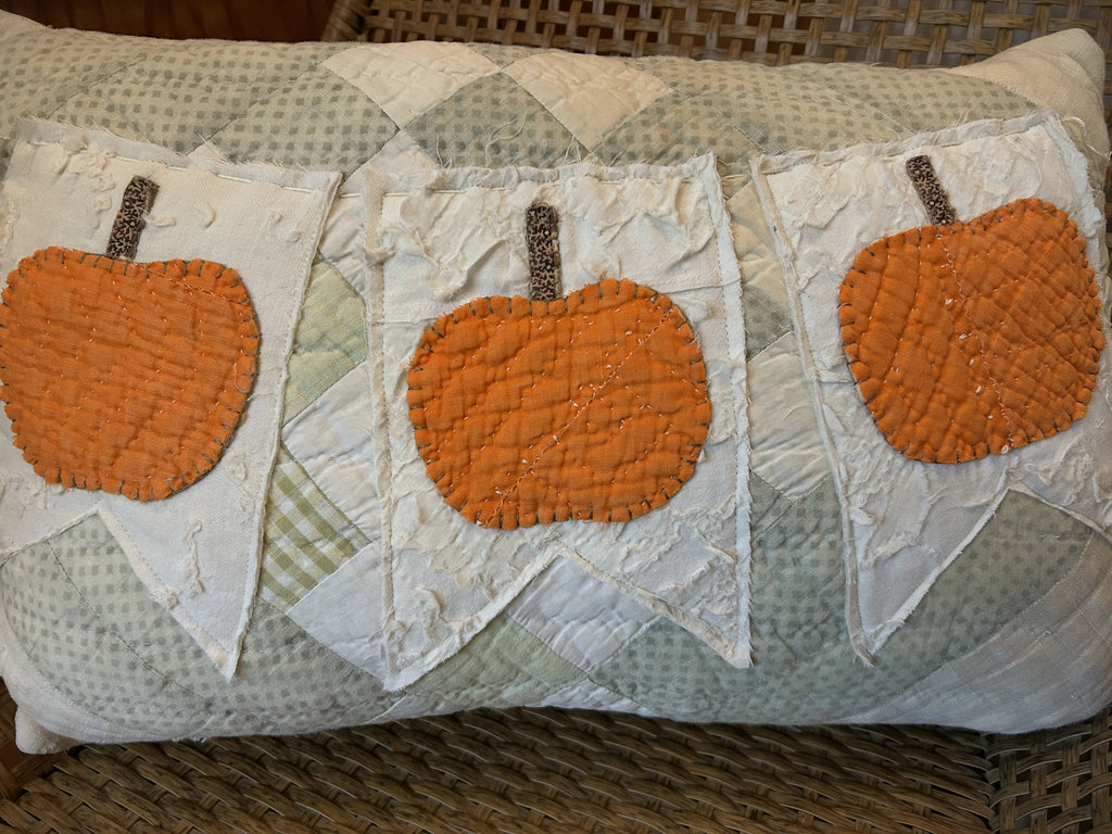 Handmade Fall Decor Antique Cutter Quilt Fall Pumpkin Banner Pillow