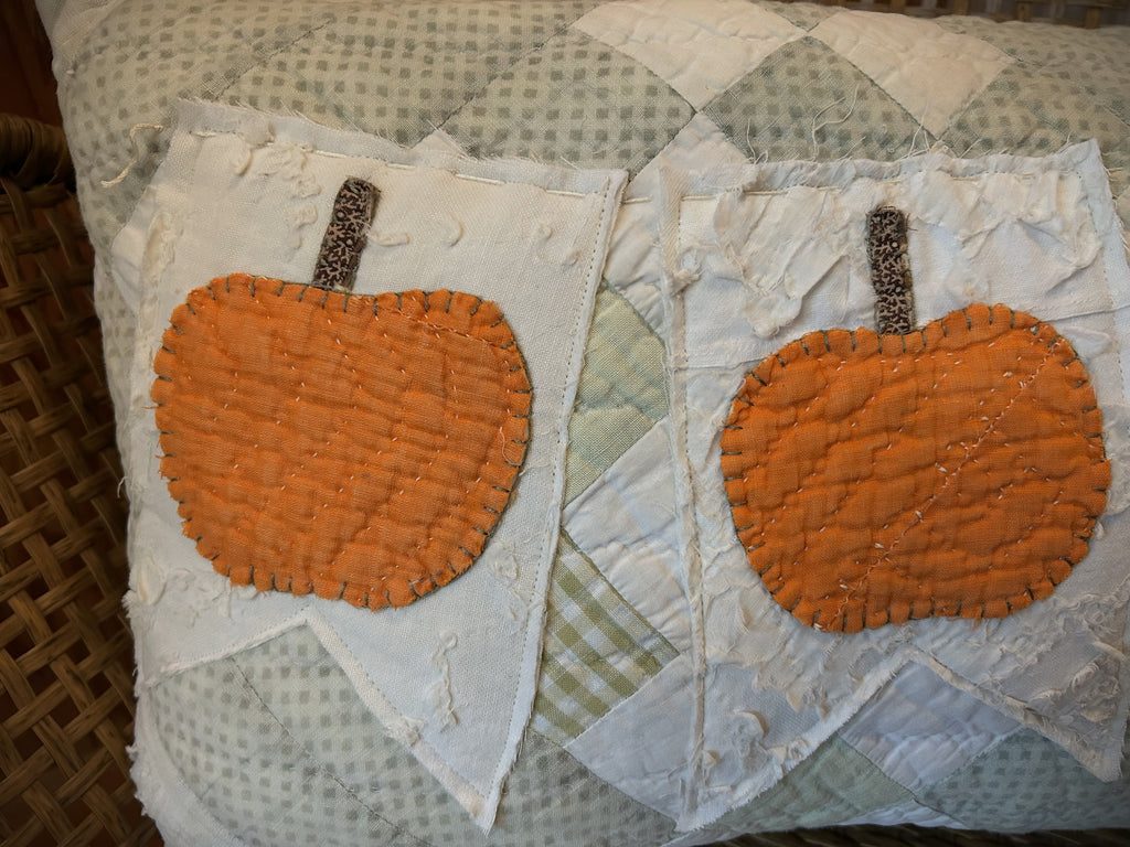 Handmade Fall Decor Antique Cutter Quilt Fall Pumpkin Banner Pillow