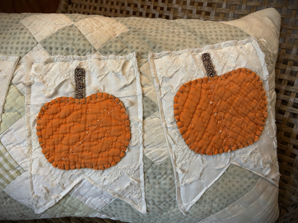 Handmade Fall Decor Antique Cutter Quilt Fall Pumpkin Banner Pillow