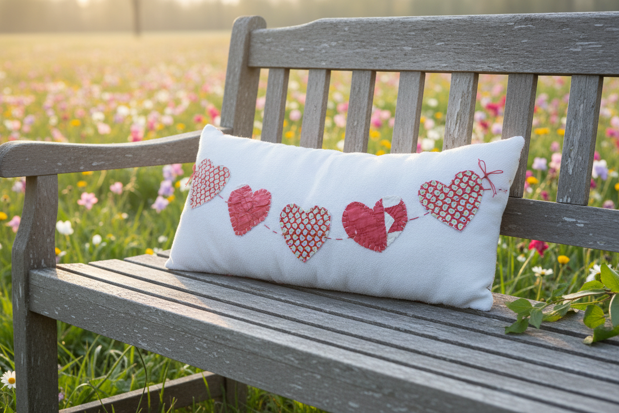 Antique Quilt Heart Garland Pillow
