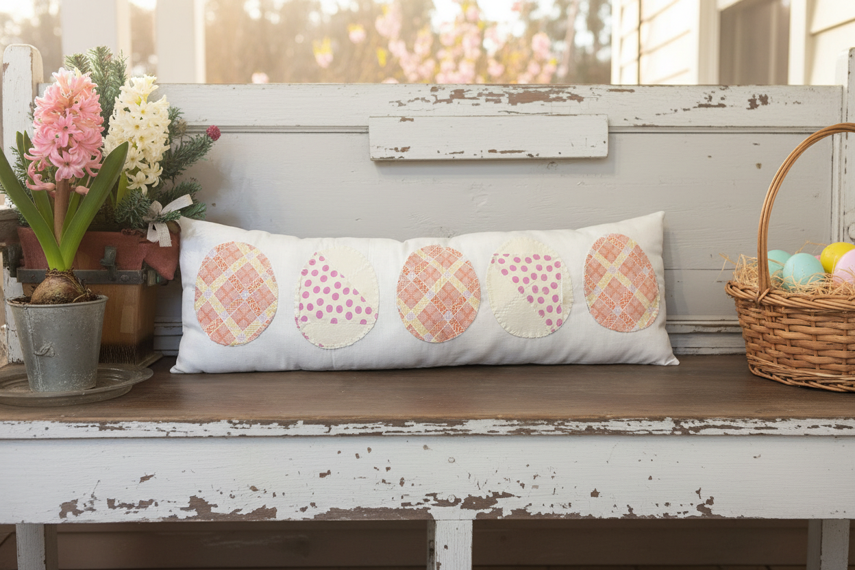 Antique Quilt Easter Egg Handstitched Lumbar Pillow