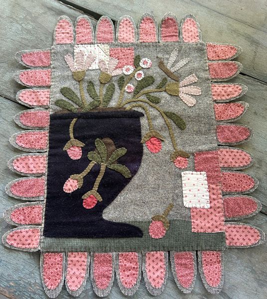 Hand-Stitched Wool Strawberry Patch Table Runner | Antique Quilt Applique Spring Decor