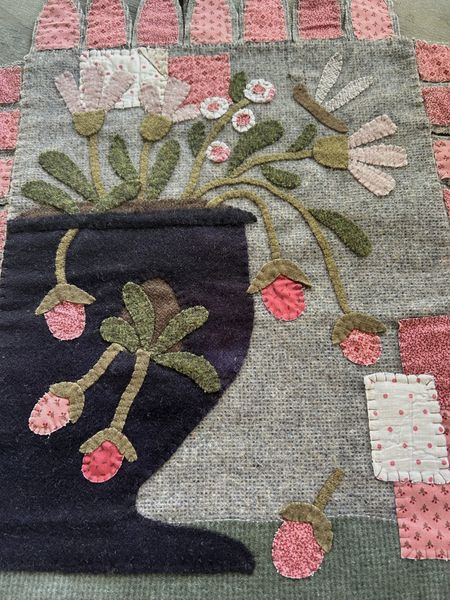 Hand-Stitched Wool Strawberry Patch Table Runner | Antique Quilt Applique Spring Decor