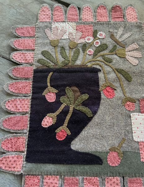 Hand-Stitched Wool Strawberry Patch Table Runner | Antique Quilt Applique Spring Decor