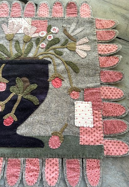 Hand-Stitched Wool Strawberry Patch Table Runner | Antique Quilt Applique Spring Decor