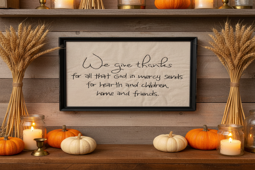 We Give Thanks Framed Stitchery Wall Display Mockup