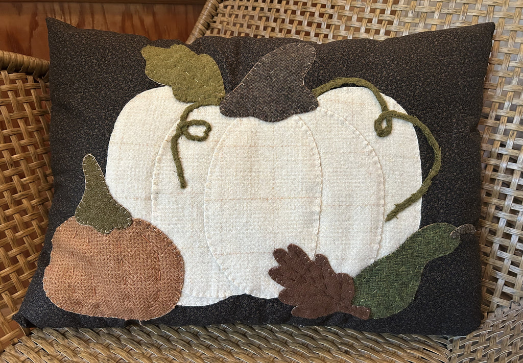 Handstitched Wool Applique Fall Pumpkin Pillow