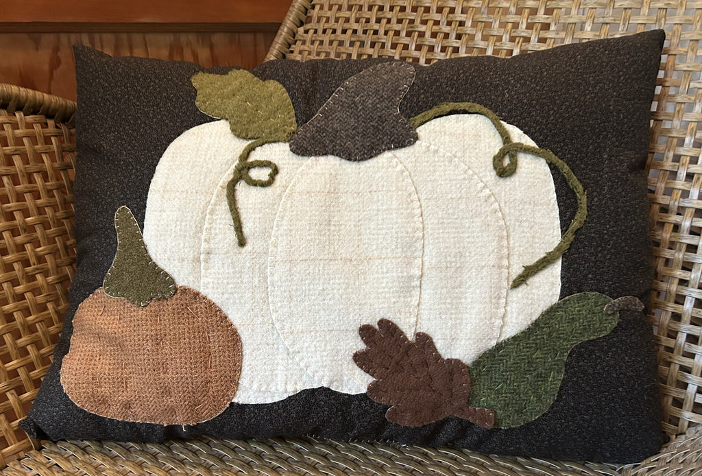 Handstitched Wool Applique Fall Pumpkin Pillow