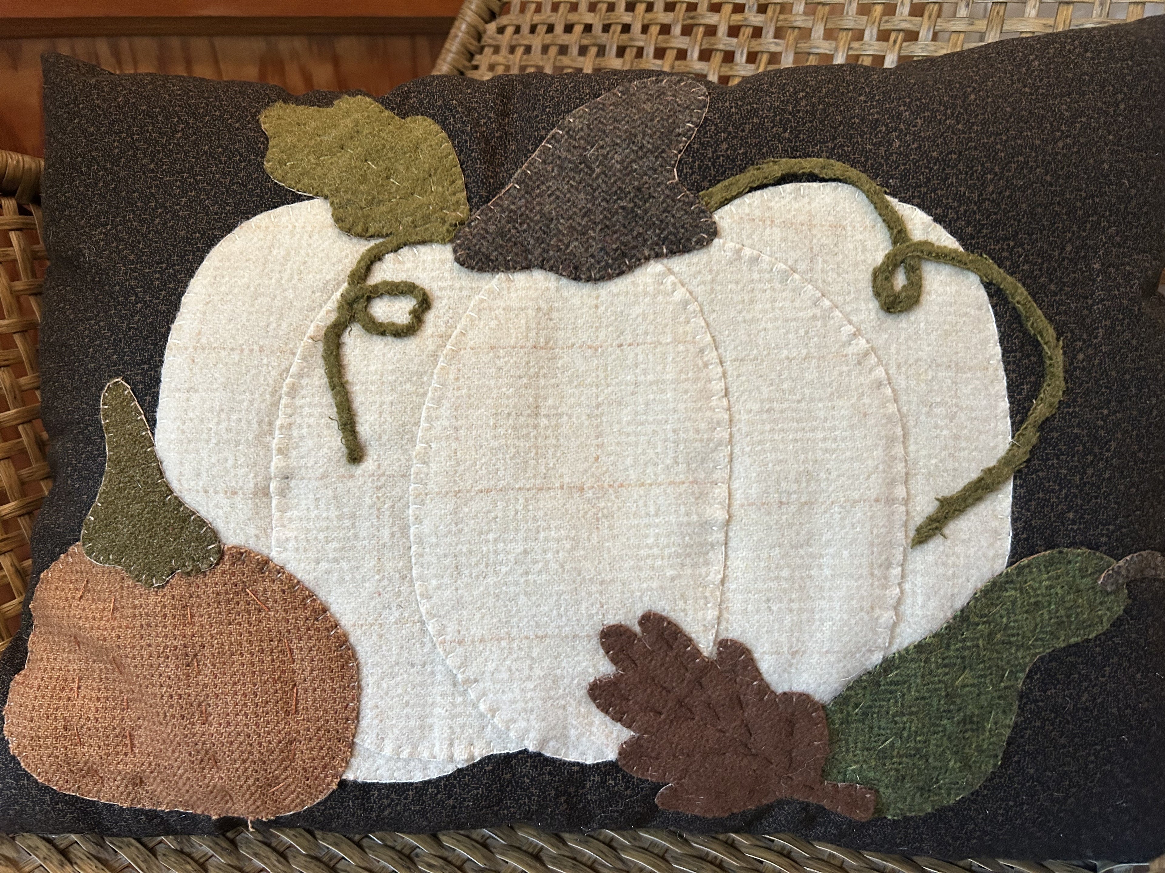 Handstitched Wool Applique Fall Pumpkin Pillow