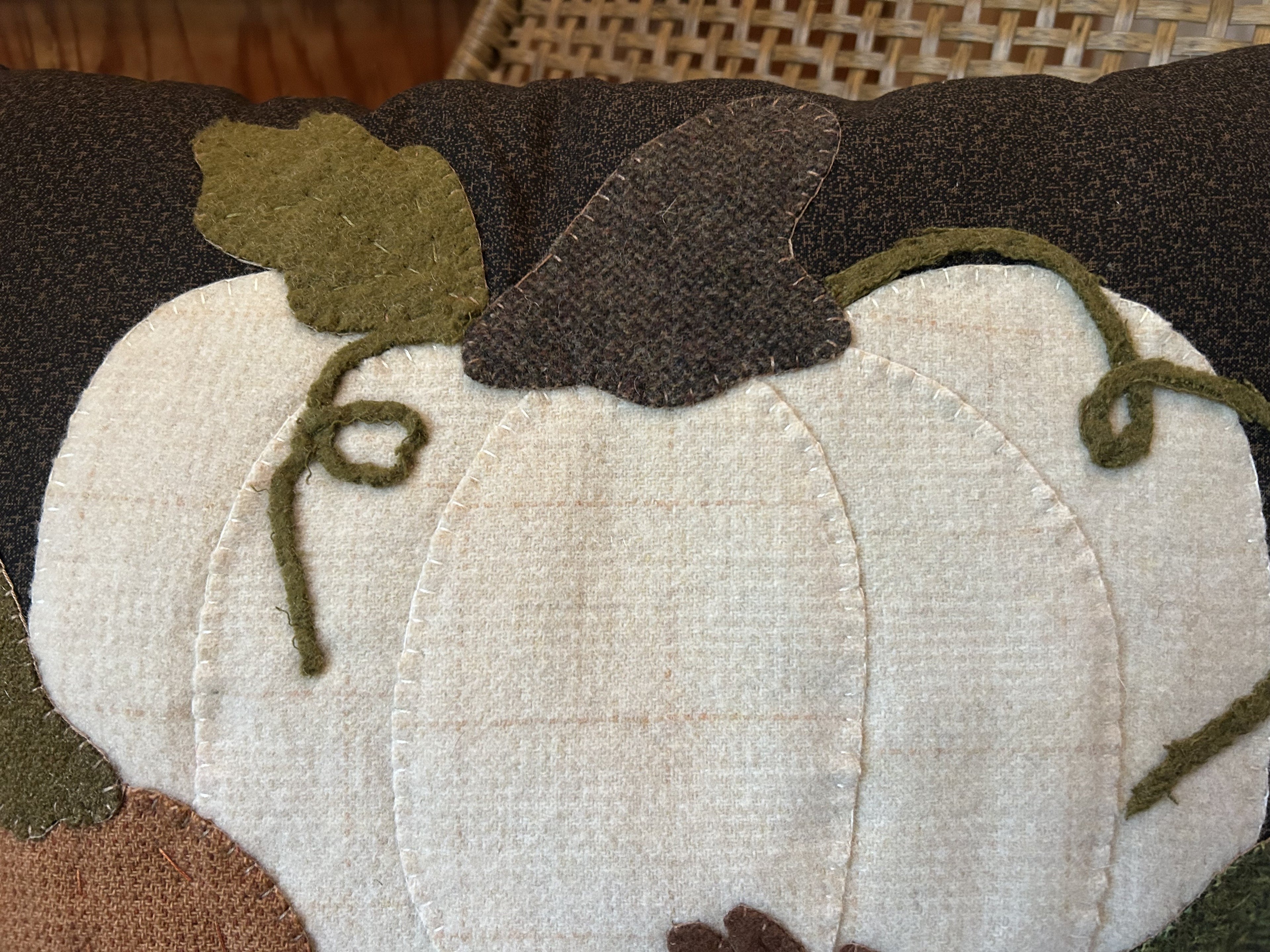 Handstitched Wool Applique Fall Pumpkin Pillow