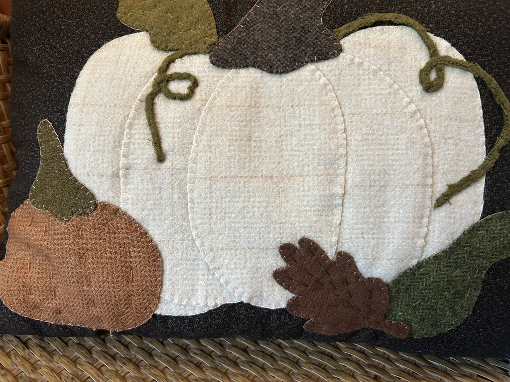 Handstitched Wool Applique Fall Pumpkin Pillow